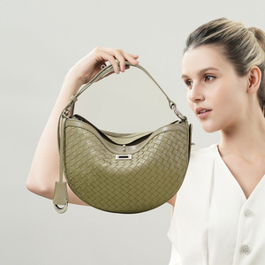 Bolso de Hombro de Media Luna de Cuero Genuino de Alta Calidad, con Cierre de Cremallera, Diseño Moderno, para Mujer - Product Image 2