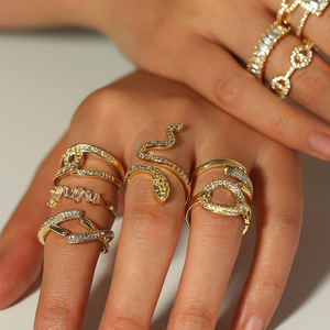 แหวนแฟชั่นชุบทองแดงประดับเพชรซิร์คอน ดีไซน์เปิดรูปทรงเรขาคณิต เครื่องประดับสำหรับงานปาร์ตี้ผู้หญิง ขายส่ง - Product Image 4