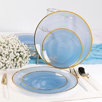 Vaisselle réutilisable BST, style européen vintage, assiette en plastique transparente texturée ronde et carrée pour steak, salade, dessert