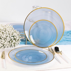 Stoviglie Riutilizzabili BST in Stile Europeo Vintage, <span class=keywords><strong>Piatti</strong></span> in Plastica Trasparente Testurizzati Rotondi e <span class=keywords><strong>Quadrati</strong></span> per Bistecca, Insalata e Dessert - Product Image 4