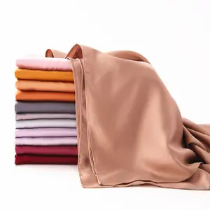 Custom High quality Fashion Elegant Muslim Scarf premium bawal Bright color Plain shine satin silk hijab women shawl