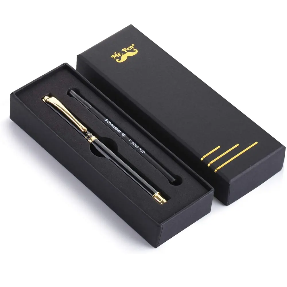 Caneta brilho preta do escritório do luxo, com acabamento dourado promoção logotipo arte bola caneta conjunto de presente do negócios