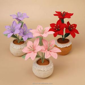 Car Decoration Handmade Knitted Crochet Lily Pot Plant for Home Decor - Product Image 1