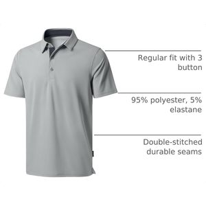 Polo de golf pour homme, coupe ajustée, manches courtes, col à 3 boutons, protection solaire, tissu respirant et anti-transpiration. - Product Image 4