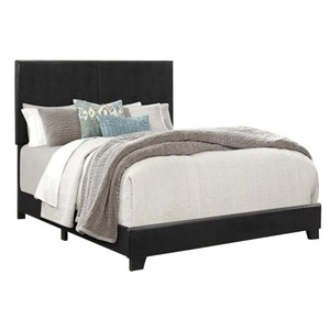 Shirin <b>Queen</b> <b>Size</b> Adjustable Modern <b>Bed</b> with Wood Nailhead Trim Chenille Upholstered Headboard Black - Product Image 2