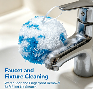 Blue White <b>Sponge</b> Scrubbing Ball Soft Non Scratch Bath Cleaning Pad Round <b>Bathroom</b> Scrubber for Tile Glass Tub - Product Image 5