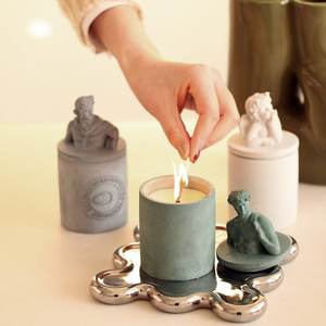 UOBOBO 16 oz escultura griega alta calidad cemento vela taza portavelas mecha perfumada cementado vela tarro - Product Image 3