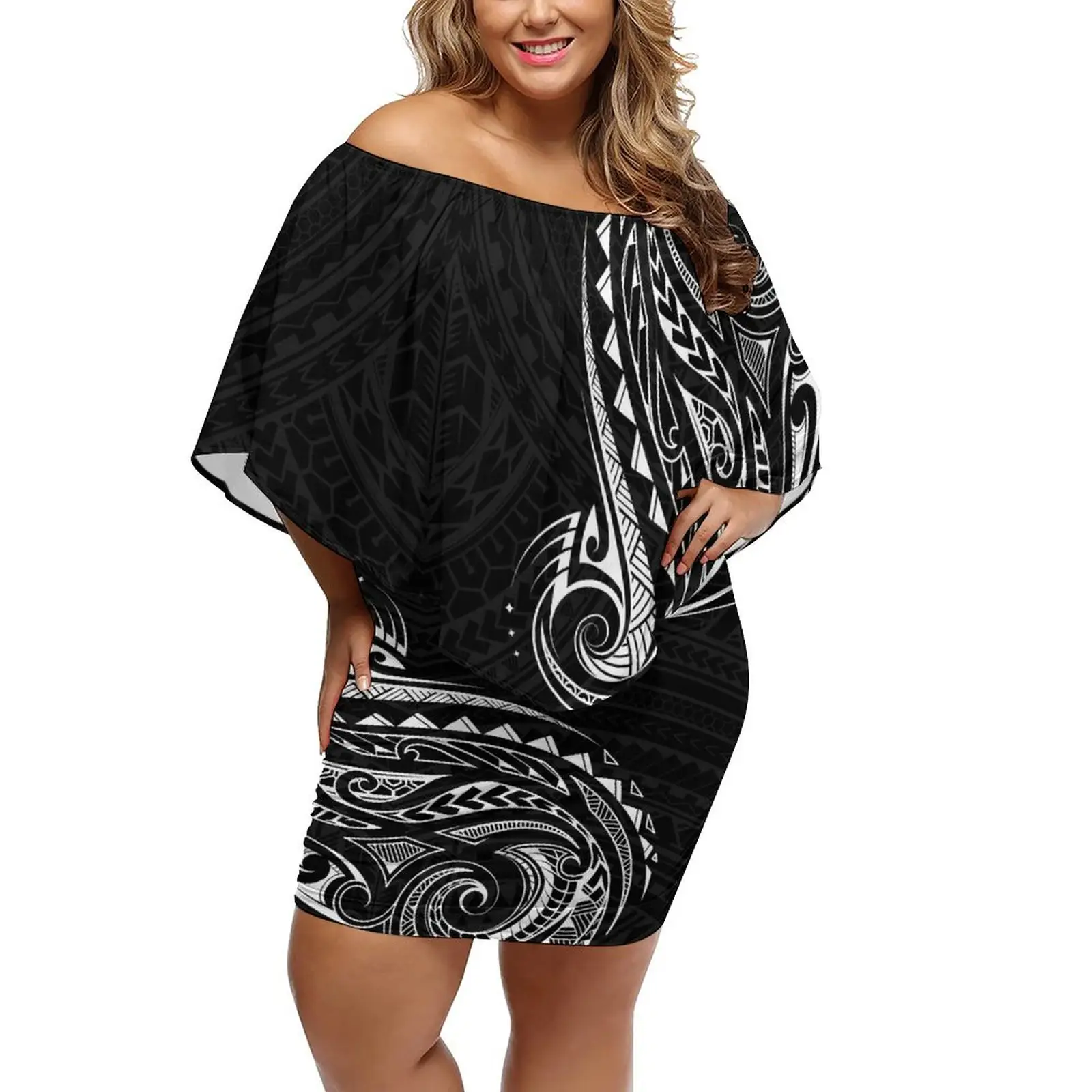 Drop Shipping Large Size 6XL Off Shoulder Dress Polynesian Hawaii High Quality Shawl Dress Batwing Sleeve Women Clothing