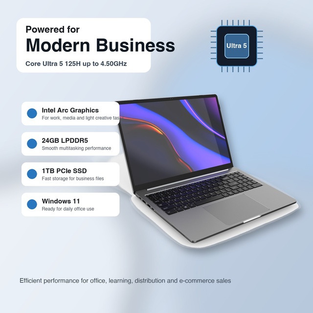 Backlit Keyboard Laptop Notebook Computer Core Ultra 5 125H 16 Inch 16GB RAM 512GB SSD Windows 11 Wholesale OEM ODM Factory Bulk