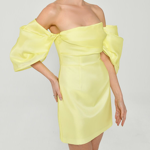 Vestido <span class=keywords><strong>de</strong></span> Satén <span class=keywords><strong>de</strong></span> Alta Calidad para <span class=keywords><strong>Mujer</strong></span> <span class=keywords><strong>de</strong></span> HL Clothing Factory, Diseño Personalizado para Fiesta, Hombros Caídos, Espalda Descubierta, Diseño con Volantes, Color <span class=keywords><strong>Caramelo</strong></span> Sólido - Product Image 6