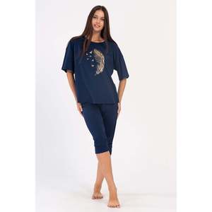 Ensemble de vêtements de nuit pour femmes, épaules dénudées, manches courtes, col ovale, Capri avec poignets ovales - Product Image 4
