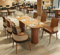 Ensemble table et chaises en rotin tressé vintage, bois massif, design moderne, durable, pour restaurant, café