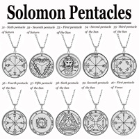 Collier Jupiter, sceau de Salomon, pentacles de Jupiter, Mars, Mercure, Lune, Saturne, Soleil, Vénus, talisman, pendentif, collier en acier inoxydable