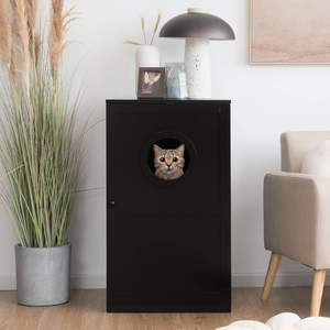 Banc de rangement <span class=keywords><strong>pour</strong></span> maison de chat à 2 niveaux Meuble de toilette caché avec porte d'entrée <span class=keywords><strong>pour</strong></span> chats et chiens - Product Image 1