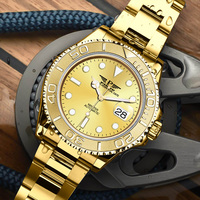 Jam Tangan Mekanik Otomatis Pria PINDU Classic Full Gold Berkualitas Tinggi, Menawan, Jarum Bercahaya, Bezel Berputar, Tahan Air, Bahan Stainless