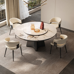 Round <b>Marble</b> Dining <b>Table</b> With Rotatable <b>Top</b> Modern Minimalist Design For Living Room And Home Use - Product Image 1