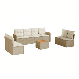 Conjunto de Sofás Modulares de Ratán Beige para Jardín, Muebles de Exterior Cómodos, Diseño Contemporáneo, Cojines de Espuma de Alta Densidad - Product Image 1