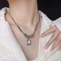 Collier en chaîne en acier inoxydable avec nœud en bambou pour femmes, pendentif en zircon, plaqué or 18 carats, bijoux de luxe légers