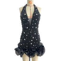 Robes mini élégantes et tendance en perles tissées et cristaux, antistatiques, dos nu, sexy, décontractées, de luxe, pour femmes, pour les soirées