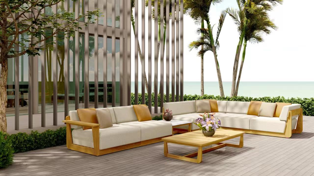 New arrival modern luxury outdoor sectional furniture teak wood garden sets sofa
