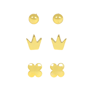 Anti-Tarnish 24CT Gold Plated Designer Fashion Accessories Set For <b>Earrings</b> Pack of 3 for Women | Crown Butterfly Ball Shape - Product Image 1
