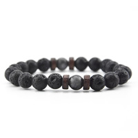 Bracelet élastique en perles de pierre volcanique de 8 mm avec intercalaires en bois, bracelet en pierre naturelle pour couple, vente en gros