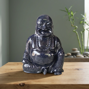 Estatua de Buda Sonriente de Aventurina Azul, Tallada a Mano, Figura de Budai Sentado, Decoración de Altar para la Prosperidad - Product Image 1