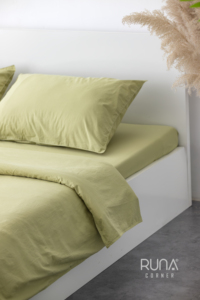 100% Cotton Stone-Washed Bedding Set 4PCS 2 Pillow Case Comforter Cover Fitted <b>Sheet</b> Avocado Green <b>King</b> Queen Custom <b>Size</b> - Product Image 3