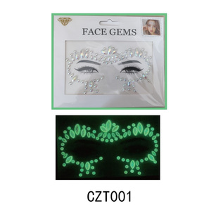 Juego de 6 piezas de gemas faciales para mujer, que brillan en la oscuridad, joyas faciales temporales, pegatinas de tatuajes faciales y corporales, maquillaje para fiestas de verano - Product Image 3