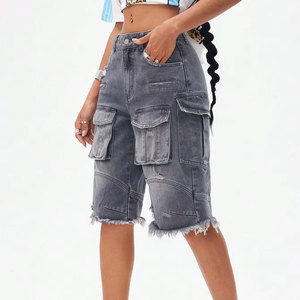 مخصص النساء السيدات الشارع الشهير السراويل الجينز فضفاض منتصف طول السراويل النساء الجينز جيوب السراويل - Product Image 1