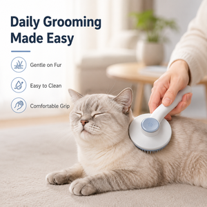 Brosse de toilettage pour animaux de compagnie OEM minimaliste bicolore bleu clair et blanc, à poils doux, respectueuse de la peau, anti-rayures, à tête ronde - Product Image 5