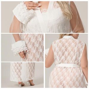 Lujosa Túnica de Satén Térmico para Dormir, Sexy, para Mujer, Tallas Grandes, con Encaje, Ajuste Regular, Camisón, Ropa de Estar por Casa, Bordada - Product Image 4