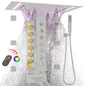 Nickel brossé LED multi-fonctions système de douche complet 6 pièces jets de corps pulvérisation et bec de baignoire