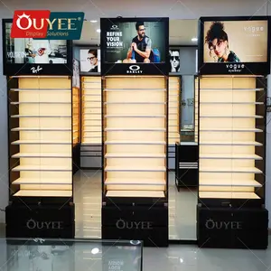 Professional Eyeglass Display Cabinet Showcase Try On Glasses Mirror Display Floor Stand With Lockable Wheels