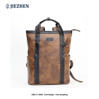 Sac à dos vintage de style européen et américain en PU à motifs avec ruban contrastant, sacoche pour ordinateur portable