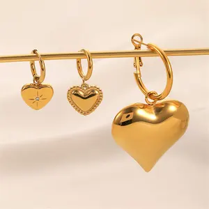 Pendientes de aro de acero inoxidable con forma de corazón, aretes colgantes, 14K, 18K, chapado en oro, de moda, Huggies