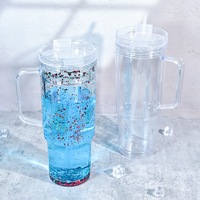 NOUVEAU Gobelet en plastique transparent PS à double paroi de 40 oz avec bouchon pré-percé