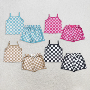 Conjunto de Ropa Casual Ecológica para Bebés y Niñas Pequeñas, Blusa sin Mangas con Estampado a Cuadros, Pantalones Cortos con Cordón, Trajes de Verano - Product Image 1