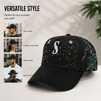 Casquettes de baseball streetwear à visière incurvée à 5 panneaux, logo 3D brodé en métal avec strass, design unique de haute qualité