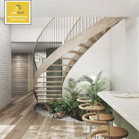 Escaleras de Caracol de Madera y Vidrio Curvo Modernas y Elegantes de CBMmart para Uso en Interiores, Escalones de Diseño para Apartamentos