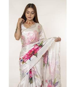 Sari en coton d'inspiration patrimoniale avec broderie ornementale dorée, robe ethnique indienne haut de gamme pour les cérémonies de mariage et les fêtes - Product Image 2