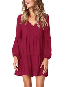2021 Hot Selling Women <strong>Summer</strong> Tunic <strong>Dress</strong> V Neck Casual Loose Flowy Solid Aline Swing <strong>Shift</strong> <strong>Dresses</strong> - Product Image 2