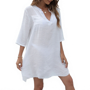 Vestido Playero de Verano para Mujer, Cuello en V, Manga 3/4, Corte Holgado, Transpirable, Superventas - Product Image 2