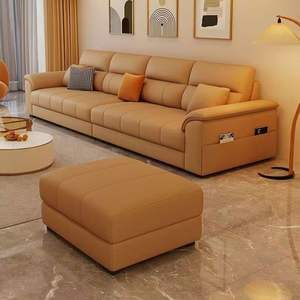 Cream Colored Leather <b>Sofa</b> Straight Shape Full Leather Storage Living Room <b>Sofa</b> - Product Image 2