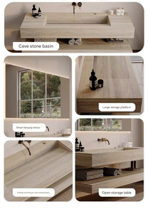 Wash Basin Floating Vanity Bathroom Hotel Wall Mounted Stone Top Integrated Sink Travertine Bathroom Vanity - Product Image 4
