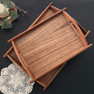 Plateau à thé en bois Tiantai Hualian rectangulaire avec poignées, style simple, pour usage domestique et commercial, design japonais. - Product Image 1