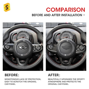 Cubierta de Lujo para el Marco de Botones del Volante en Fibra de Carbono Real para <span class=keywords><strong>MINI</strong></span> Clubman F54 F55 F56 F57 F60 - Product Image 4