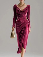 Nouvelle Robe Décontractée Sexy pour Femme, à Manches Longues, Amincissante, Plissée, Longue, Fendue, Moulante aux Hanches, Vêtements Féminins, Vestidoes