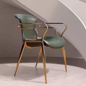 Silla de Cuero Verde de Lujo Personalizada, Silla Comercial Vintage con Reposabrazos Metálicos <span class=keywords><strong>para</strong></span> Hotel, Restaurante, Bar, Cafetería - Product Image 2