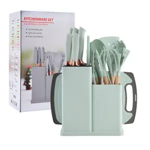Mascot Dinnerware Sets 19 Piece Silicone Kitchen Utensil With Wooden Handle And Cuttings Board Storage Bucket Gadget